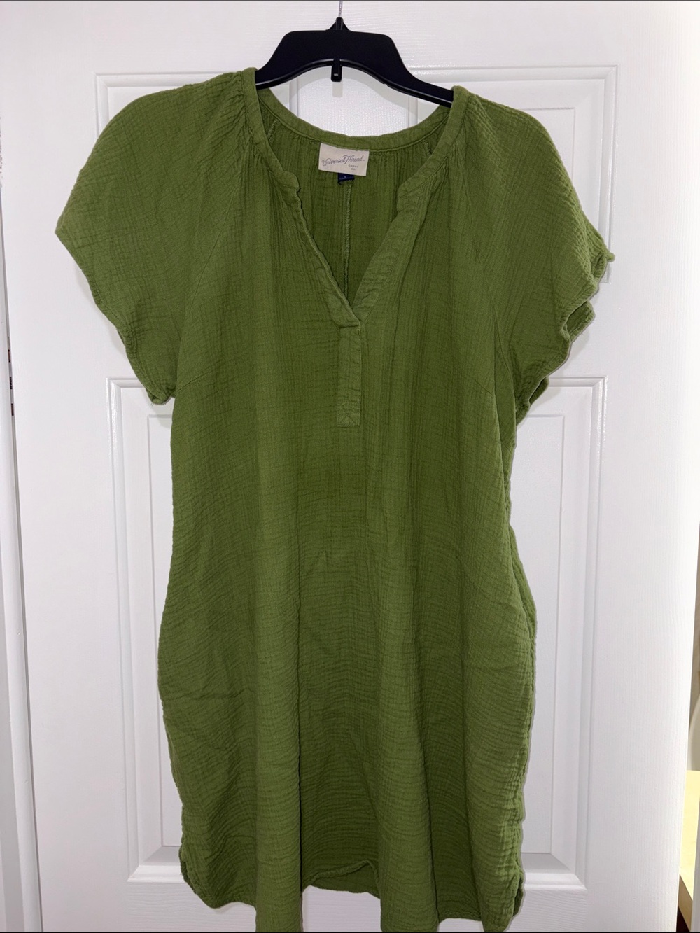 Universal Thread Olive Green Gauze Tunic Dress with Notch Neck